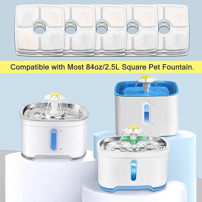 Cat Water Fountain Filters,8 Pack Replacement Filter Fit for Top Square 84oz/2.5L Cat Pet Fountain, 3 Filtration System