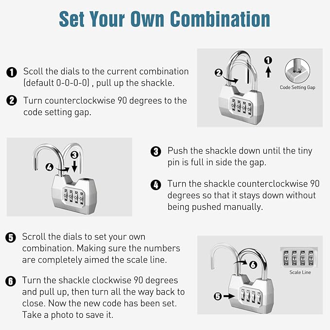 1 Pack disecu 4-Digit Combination Lock, Waterproof Outdoor Padlock for School Gym Locker, Fence, Gate, Shed, Storage Unit (Silver)