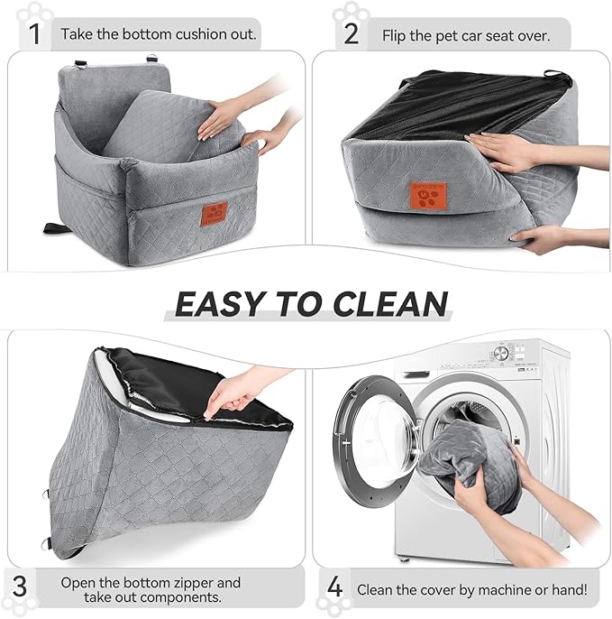 Dog Car Seat for Small/Medium Dogs, Dog Booster Car Seats with Thick Cushion for Dogs Under 35lbs, Detachable Washable Pet Carseat with Storage Pockets, 2 Safety Belts