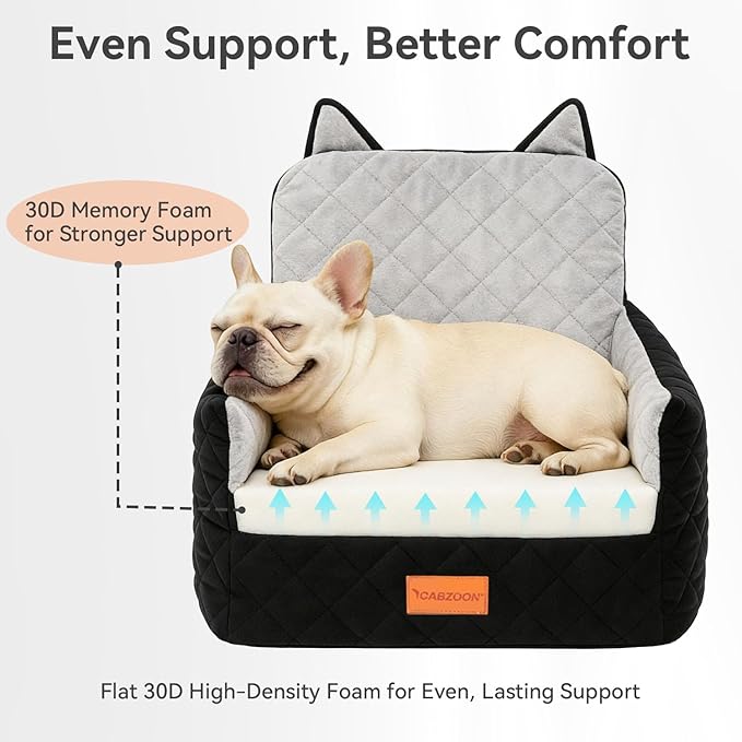 Dog Car Seat for Small/Medium Dogs Up to 35lbs,Elevated Cushion Fits in Front/Back Seat,Travel Safety Per Car Bed with Washable Removable Cover, Storage 2 Pockets Black-Grey