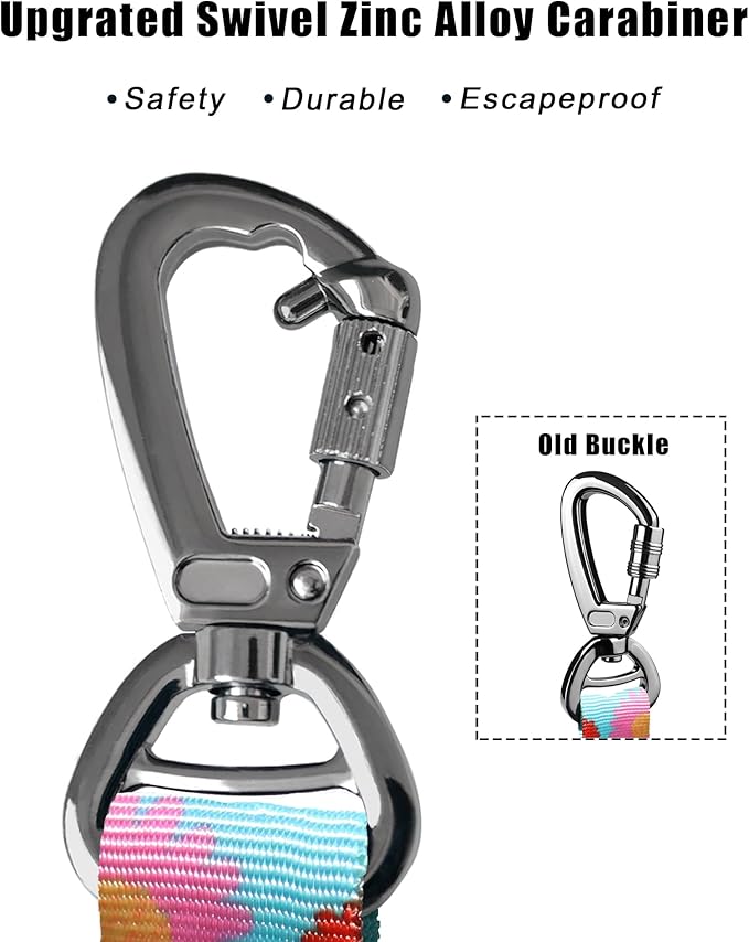 Hotsky Tactical Dog Leash Heavy Duty for Medium Large Dogs That Pull,4-6Ft Strong Bungee Shock Absorbing No Pull Dog Leash with Padded Double Handle and Car Seatbelt,Daisy