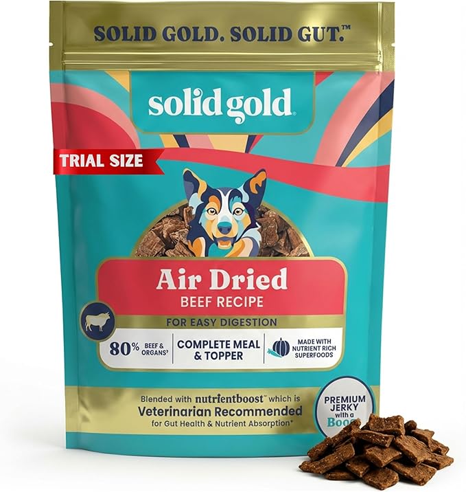Solid Gold Air Dried Dog Food Toppers for Dry Food - Healthy Dog Treats w/Real Beef & Superfoods - Serve as a Complete Meal, Topper or Treats - Supports Muscle Growth, Immunity & Digestion - 4oz