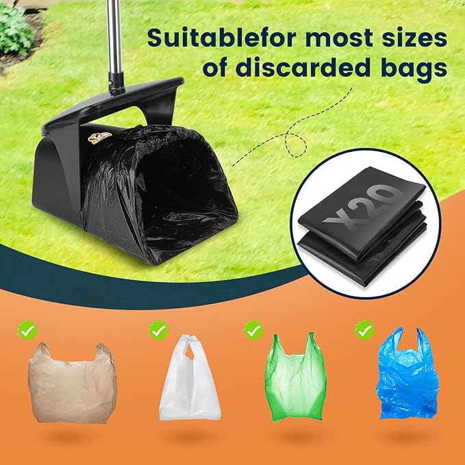 Pooper Scooper for Large Dogs Heavy Duty Swivel Bin & Rake with 20 Waste Bag for Large Medium Small Dogs, Easy to Clean Pet Waste Use on Grass, Dirt, Gravel or Flats