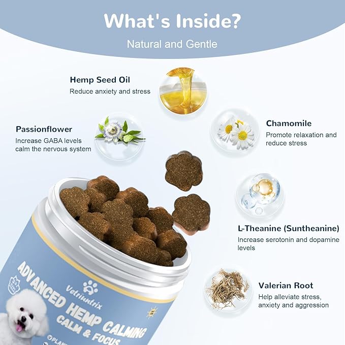 Calming Chews for Dogs with Natural Plant Extracts for Fireworks, Storms, Thunder, Barking, Separation, 200 Count