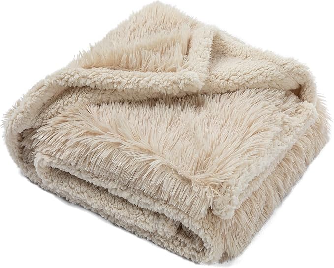 Waterproof Dog Couch Throw Blanket Beige Calming Cat Blankets for Sofa Bed Cover Fluffy Long Faux Fur Dogs Love Bed Covers Washable(Beige,XS-28x20in)