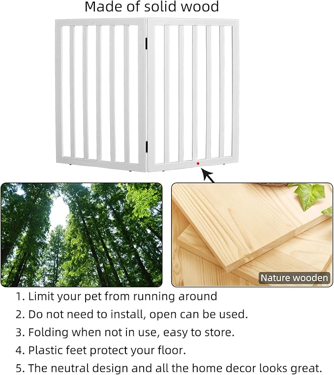 ZJSF Freestanding Indoor Dog Gate for House Foldable Wood White Puppy Gate for Doorways Pet Gate for Stairs Extra Wide Pet Fence 32" Height 2 Panels