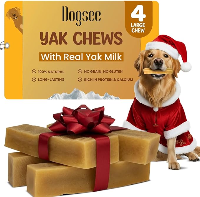Dogsee Original Yak Cheese Himalayan Dog Chews 1lb (Large - 4 Bars) | 100% All Natural | Dog Treats Large Breed | Dog Chews Long Lasting for Aggressive Chewers | High Protein Dental Sticks