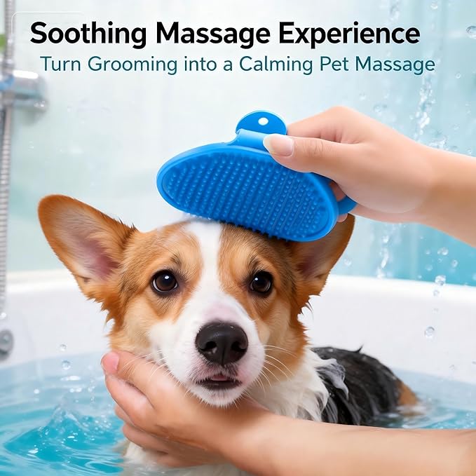 Cat & Dog Grooming Gloves – 1 Pair Deshedding Tool with Pet Massage Bath Brush, Gentle Hair Remover & Massage Mittens, Suitable for All Fur Types (Blue)