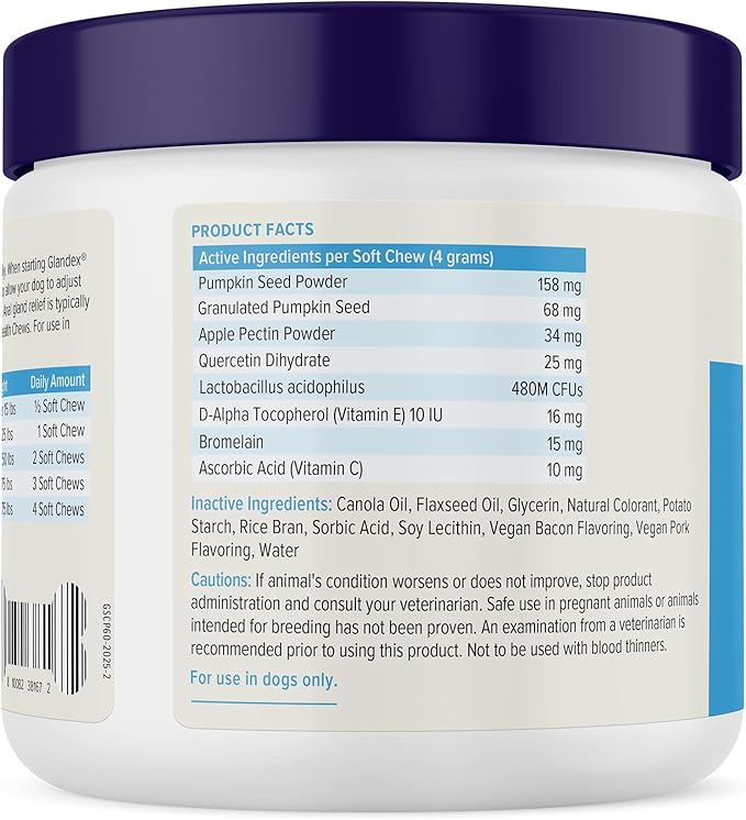 Vetnique Glandex Anal Gland Soft Chew Treats with Pumpkin for Dogs Digestive Enzymes, Probiotics Fiber Supplement for Dogs Boot The Scoot (Bacon Flavor Chews, 60 Count)