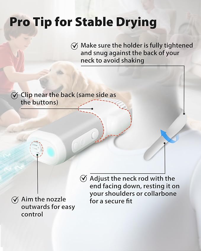 2-in-1 Hands-Free Dog Hair Dryer with Table Clamp – Low Noise Pet Grooming Dryer for Dogs & Cats, Adjustable Heat & Speed, Wearable or Desktop Use(Gray)