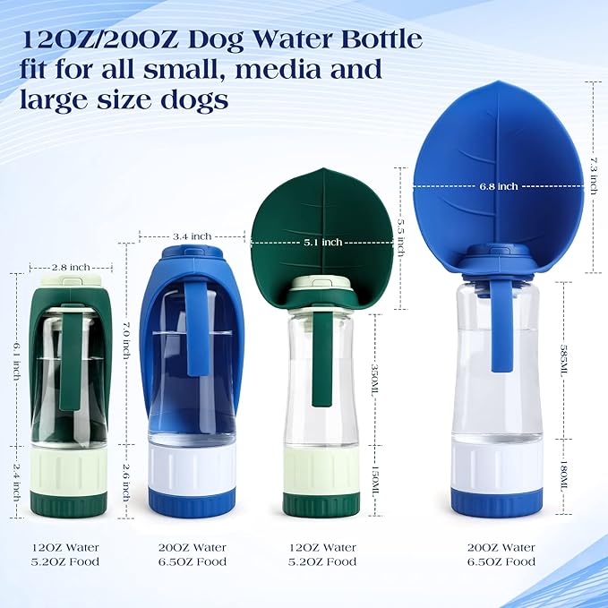 TIOVERY Dog Water Bottle, Pet Water Bottle with Food Container, Portable Dog Drinking Bottle Cup Dispenser for Outdoor Walking, Hiking, Travel Large Blue