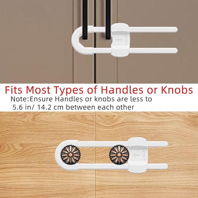 (3 pack white) 4 button Cabinet Locks, U-Shaped Proofing Drawers Safety Child Locks Adjustable, for Wardrobe,Kitchen,Bathroom,Drawer,Fridge,Cupboard Doors Knobs & Handles