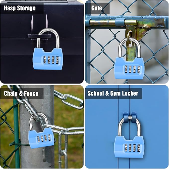 1 Pack disecu 4-Digit Combination Lock, Waterproof Outdoor Padlock for School Gym Locker, Fence, Gate, Shed, Storage Unit (Azury)