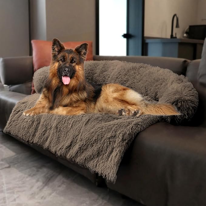 Tinaco Calming Dogs/Cats Bed Mats, Dog Pad Washable Removable Couch Cover, Plush Long Fur Mat for Pets, Waterproof Lining, Perfect for Small, Medium and Large Dogs and Cats (Desert Brown, 53"x39")