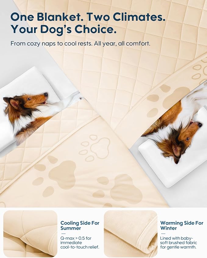 KASBAH Dog Cooling Blanket & Mat, Waterproof Pet Blankets for Couch, Bed and Car Seat, Washable Reversible Dog Blanket Throw (Cool & Warm), Q-MAX >0.5, 28 x 40 Inch