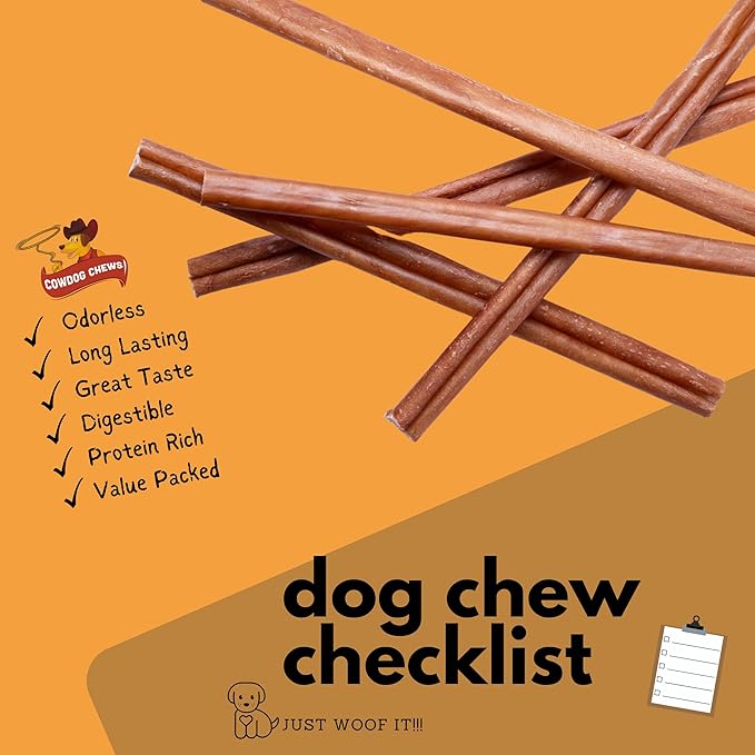 Cowdog Chews Beef Bully Stick: Odor-Free, Fully Digestible Beef Collagen Chews (5-7", 25 Count) - Natural, Grain-Free, Long-Lasting Collagen Bully Stick Substitute for All Dog Breeds
