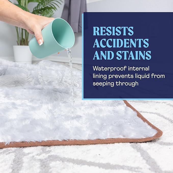 PupProtector Waterproof Throw Blanket for Dogs and Cats, Pet Blanket Cover for Couches, Sofas, Beds, Car Seats, Furniture, Calming Soft Faux Fur, White with Brown Accents, Large (80" L x 62" W)