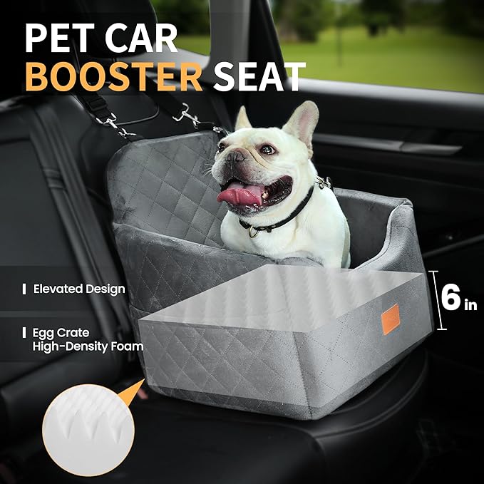 Dog Car Seat for Small Dog with Washable Mat, Memory Foam Booster Seat for Dogs Under 30lb, Elevated Pet Seat with Pockets, Anti-Slip Bed for Car, Perfect for Front & Back Seats with Safety Leash