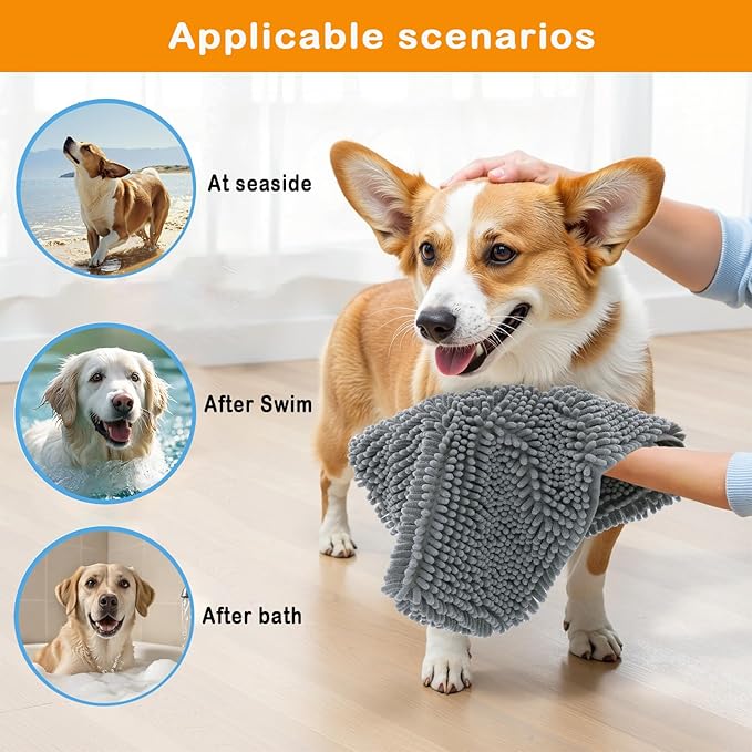 Quick Dry pet Dog Towels,Ultra Absorbent Microfiber, Suitable Dog and cat Bath Towel, Comfortable Hand Pockets, Indoor Outdoor Use,Durable Material,Machine Washable (24.4 * 9.8in)