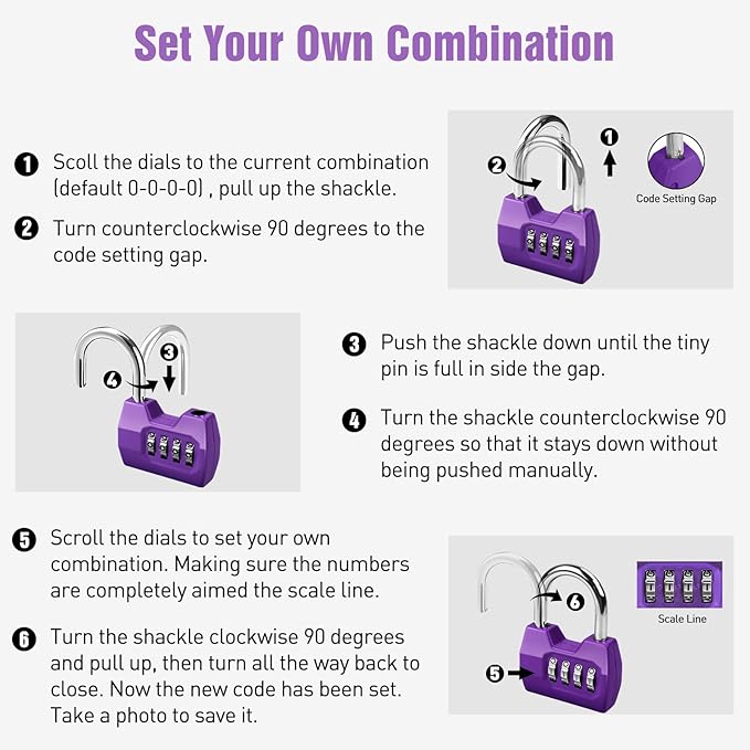1 Pack disecu 4-Digit Combination Lock, Waterproof Outdoor Padlock for School Gym Locker, Fence, Gate, Shed, Storage Unit (Purple)