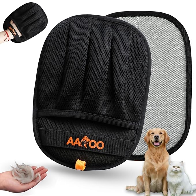 Pet Hair Removal Glove for Cats & Dogs with Silicone Pet Toothbrush – Reusable Magic Brush – Five-Finger Electrostatic Pet Hair Remover Glove for Laundry, Couch, Carpet & Car Seat