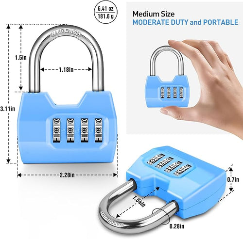 1 Pack disecu 4-Digit Combination Lock, Waterproof Outdoor Padlock for School Gym Locker, Fence, Gate, Shed, Storage Unit (Azury)