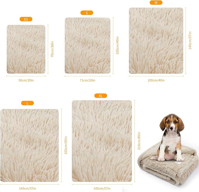 Waterproof Calming Dog Blanket Cream Long Faux Fur Pet Throw Blankets for Medium Dogs Cats Couch Sofa Covers Love Bed Cover Washable(Cream,L-65x57in)