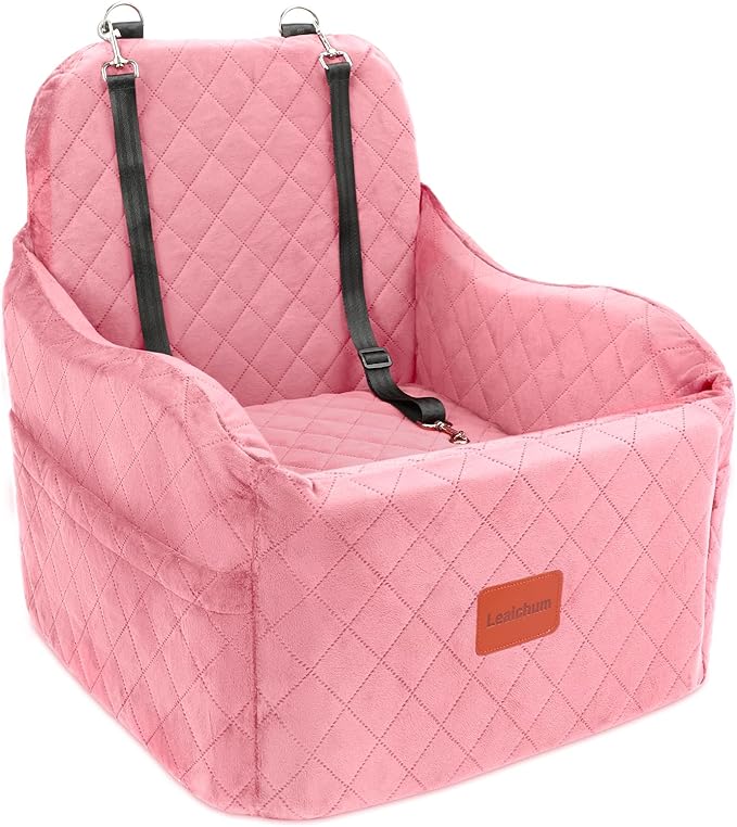 Dog Booster Car Seat for Small/Medium Dogs,Soft Puppy Portable Car Seat with Elevated Cushion,Fits in Front/Back Seat,Fully Detachable and Washable,Easy to Install (Pink, Medium)