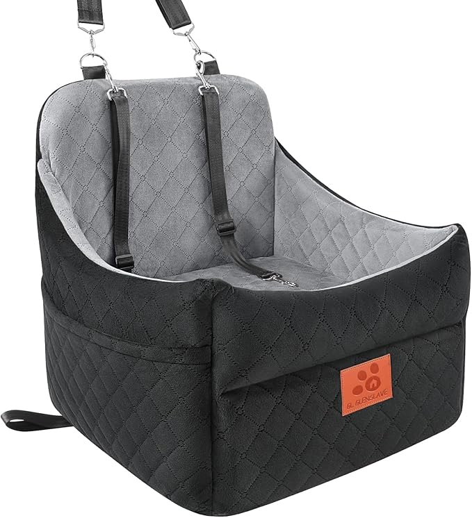 Dog Car Seat for Small/Medium Dogs, Dog Booster Car Seats with Thick Cushion for Dogs Under 35lbs, Detachable Washable Pet Carseat with Storage Pockets, 2 Safety Belts(Black/Grey)