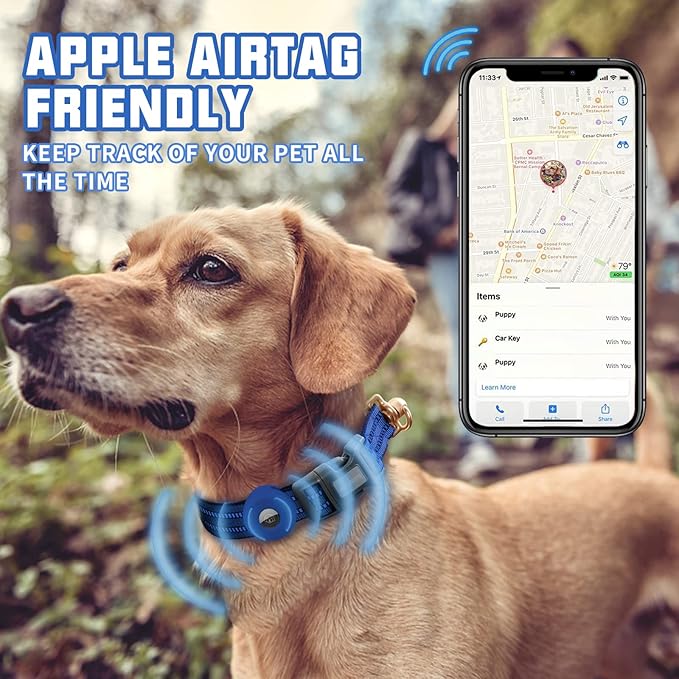 Auroth Airtag Dog Collar, Adjustable Air Tag Case Holder Dog Collar for Medium Large Dogs, Airtag Dog Collar Holder with Heavy Duty D Ring Tangle Free