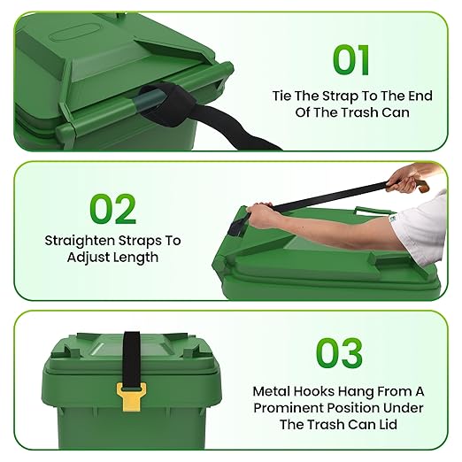 1 Pcs Trash Can Locks for Animals,Garbage Can Lid Locks with Metal Claw,Adjustable Garbage Straps Clips Outdoor for Keep Out Raccoon,Bear - Black