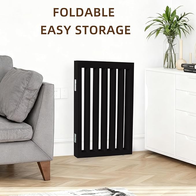 ZJSF Freestanding Indoor Dog Gate for House Foldable Wood Black Puppy Gate for Doorways Pet Gate for Stairs Extra Wide Pet Fence 24" Height 2 Panels