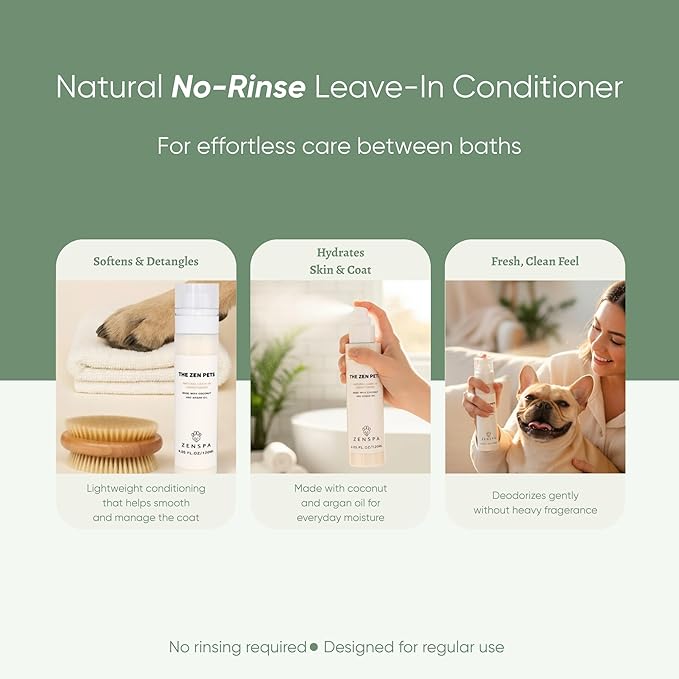 ZenSpa 4-in-1 Natural Pet Care Kit, Hypoallergenic Dog Shampoo, Leave-in Conditioner, Rinse-Free Paw Cleanser, Nose and Paw Balm, Gentle Spa Routine for Sensitive Skin