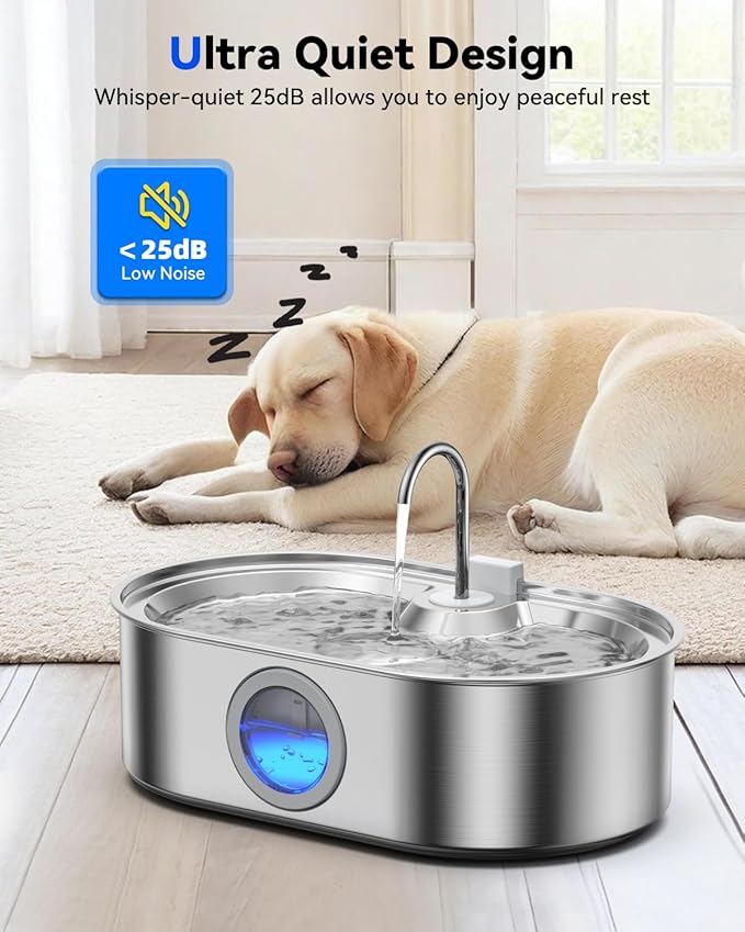 3.4Gal Dog Water Fountain for Large Dogs, 13L Stainless Steel Large Pet Fountain with Deeper & Wider Drinking Area, Automatic Dog Water Bowl Dispenser with Water Window (with 3 Filters)