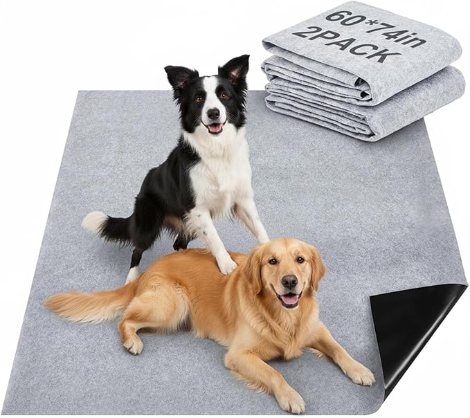 2 Pack Extra Large 60"x74" Reusable Dog Mat Jumbo Waterproof Absorbent Non-Slip Pee Pads Machine Washable Playpen Mat for Training, Whelping, Incontinence, Crate/Kennel Use(Light Grey) Shinylin
