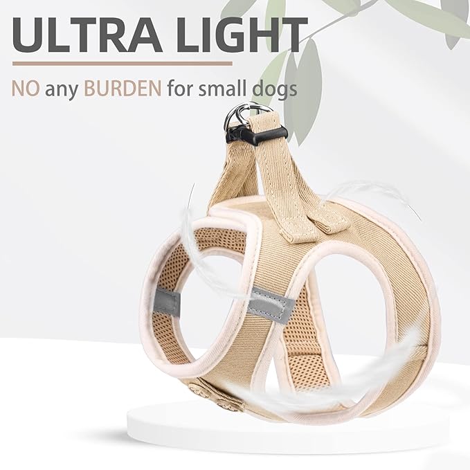 PUPTECK Dog Harness and Leash Set for Small Medium Dogs No Pull Step-in Soft Mesh Puppy Cat Vest Harnesses Reflective at Night, Denim Beige L