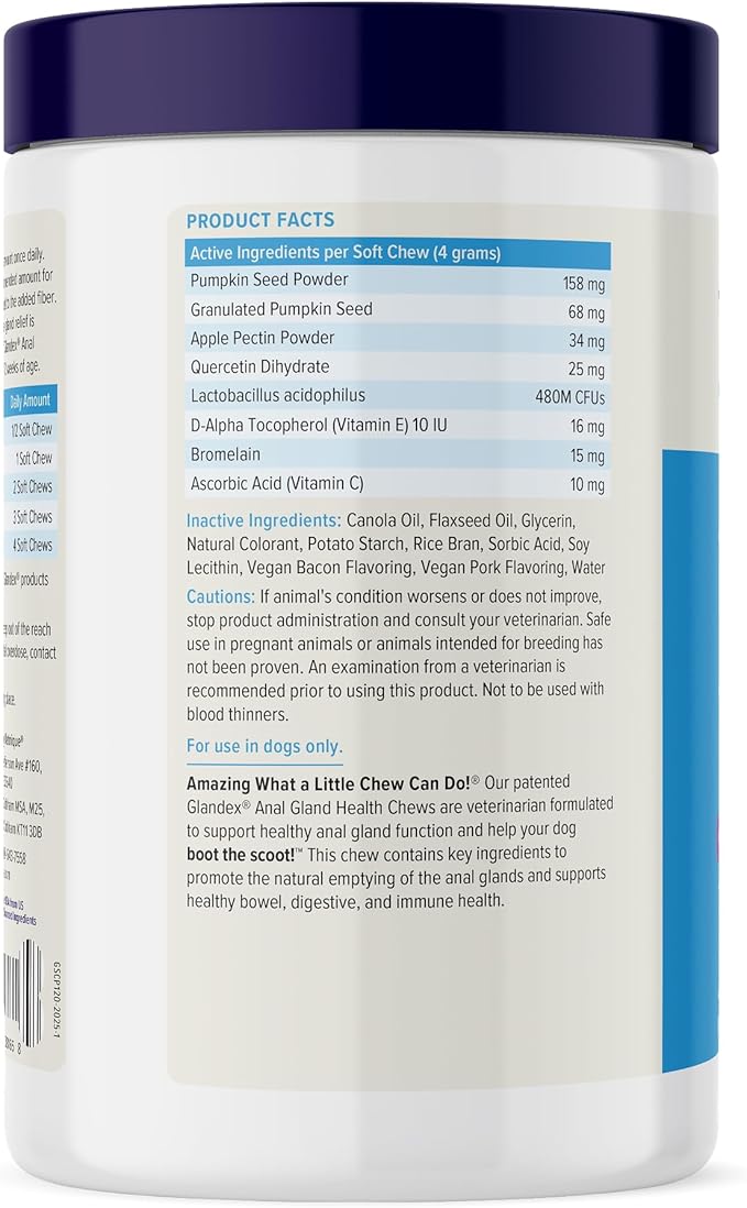 Vetnique Glandex Anal Gland Soft Chew Treats with Pumpkin for Dogs Digestive Enzymes, Probiotics Fiber Supplement for Dogs Boot The Scoot (Bacon Flavor Chews, 120 Count) (Pack of 2)