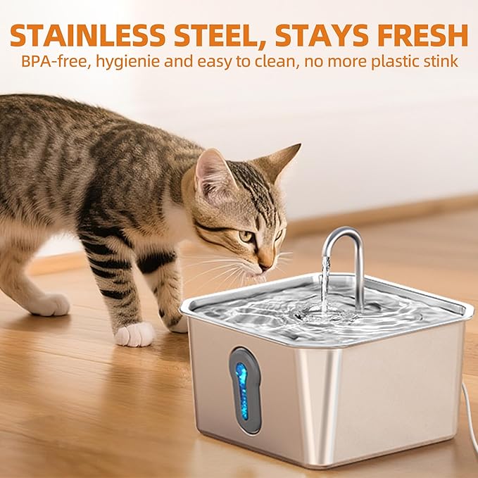 4L Large Capacity Cat Water Fountain Stainless Steel with 3 Filters Pet Water Fountain for Drinking Watering Supplies Pets Dog Small Animal Automatic Cat Water Dispenser for Cats Quiet Indoor