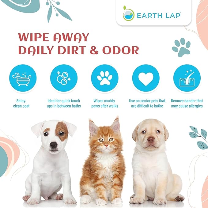 100% Biodegradable Premium Pet Wipes | Grooming Wet Wipes for Dogs, Cats, Puppies & Small Pets | Dry Bathing, Grooming Paws, Body, Ears and Butt, Fragrance-Free 300 Count (100 * 3 Pack)