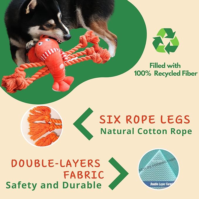 Squeaky Dog Toys, Rope Tug of War Dog Toys, Interactive Lobster Plush Chew Toys, Dog Gifts for Puppy, Small Medium Large Dogs