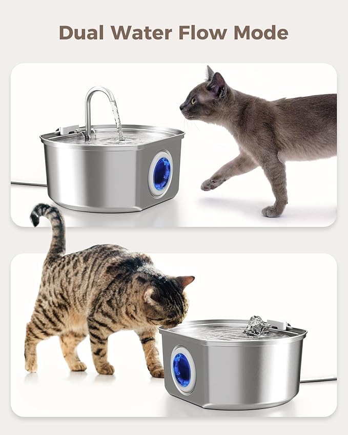 Cat Water Fountain Stainless Steel: 108oz/3.2L Cat Fountain for Drinking - Pet Water Fountain Inside - Automatic Dog Watering Dispenser Bowl - Pet Feeding & Watering Supplies - Water Level Window