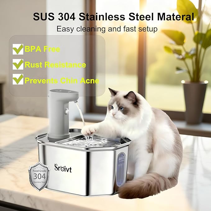 Cat Water Fountain Stainless Steel - cat Fountain - Water Fountains for Cats - pet Water Fountain - Dog Water Fountain - Stainless Steel cat Water Fountain Cordless - 88oz/2.6L,4Filters