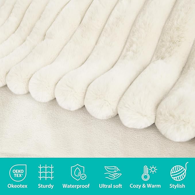 Waterproof Dog Blanket for Bed, Luxury Plush Washable Large Dogs Blankets for Furniture Protection, Super Soft Calming Pet Blanket for Indoors (Cream, 50"x60")