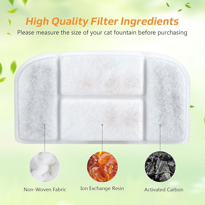 5L Wireless Cat Water Fountain Filters 6 Pieces Triple Filtration System Replacement Filter Fit for 5L Cat Pet Fountain, 6 Filtration System and 2 Pre-Filter Sponges