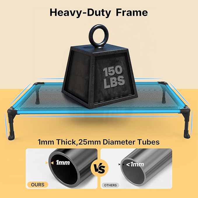 Veehoo Outdoor Elevated Dog Bed Large Sized Dogs, XXL Cooling Raised Dog Cots Beds Training Platform Off Ground Hammock with Breathable Mesh, No-Slip Feet, 59"x37.5", Black