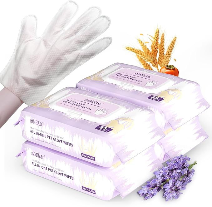 100 Dog Wipes for Paws and Butt Plant Based Hypoallergenic Pets Cleansing & Deodorizing Anal Gland Hygienic Puppy Wipes for Dogs Face and Body (Lavender, 100 Glove Wipes)