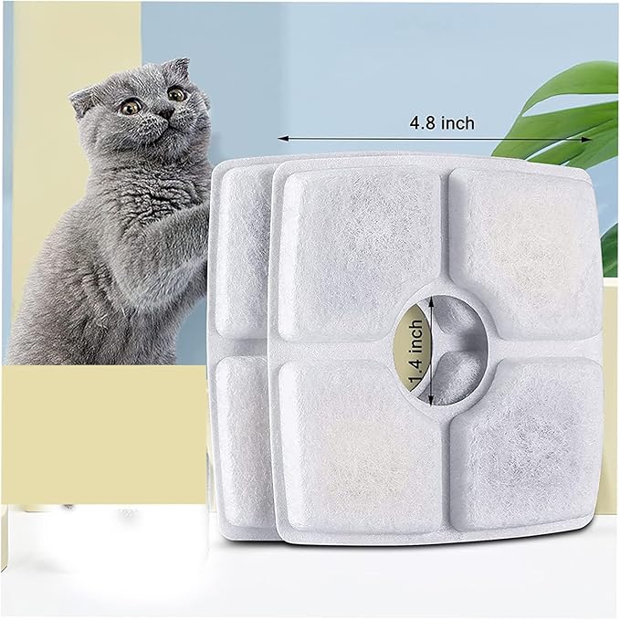 Cat Water Fountain Filters,8 Pack Replacement Filter Fit for Top Square 84oz/2.5L Cat Pet Fountain, 3 Filtration System