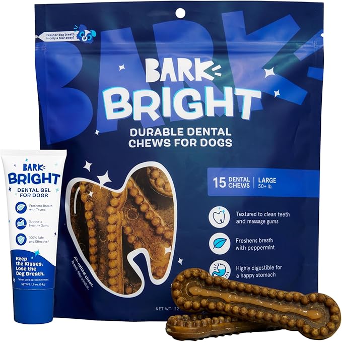 Barkbox Bright Durable Dog Dental Kit for Tough Chewers, 15 Chew Sticks & Toothpaste - Large Breeds