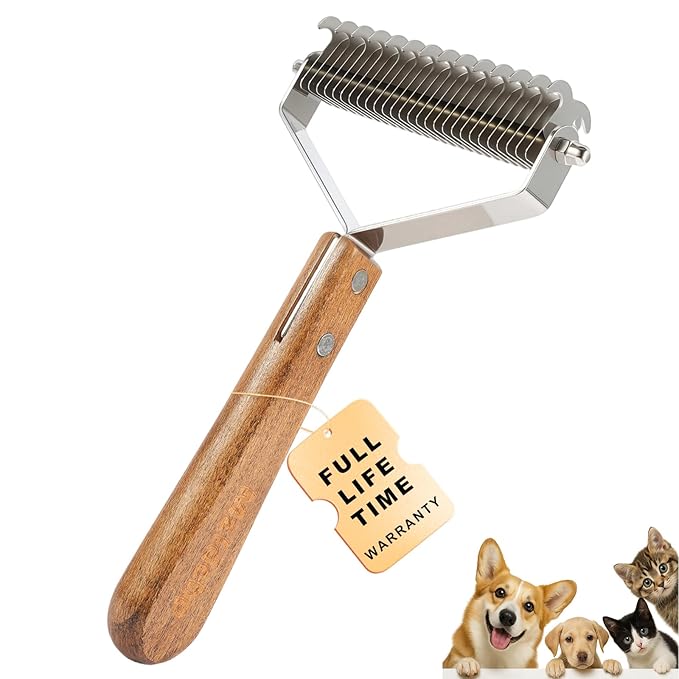 Extra Large 2-Sided Pet Hair Removal Comb | High Efficiency Cat Brush& Dog Grooming Tool | Undercoat Rake & Dematting Comb for Long Haired Dogs & Indoor Cats | Slicker Brush for Shedding & Carpet Rake