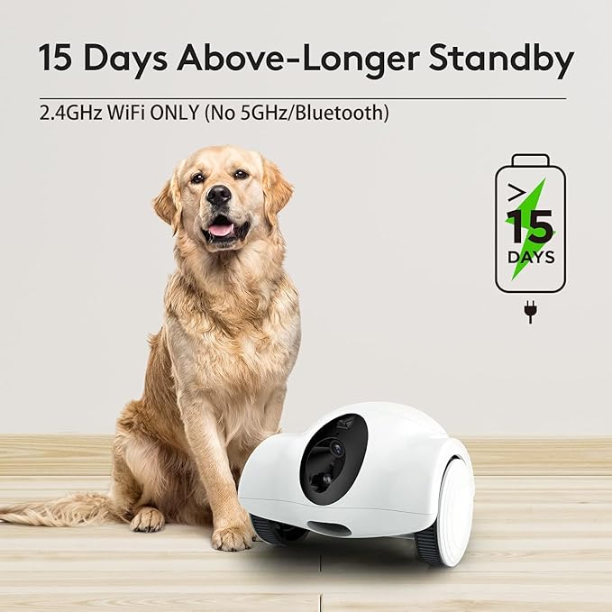 Pet Cameras with Phone App 15 Days Long Standby Pet Robot for Dog Treat Dispenser Feeder 1080P Full HD Dog Robot Camera 360°Move Freely 2-Way Audio (2.4GHz WiFi ONLY (N0 5GHz/Bluetooth)